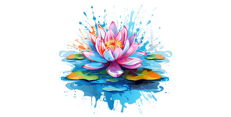 a lotus flower drawn with a brush abstract art vector, watercolor flower painting. hd background wallpaper