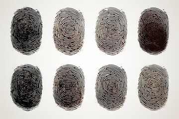 isolated set thumbprint fingerprint print finger identity crime pattern black macro mark criminal identification police thieving unique id security detective ink - obrazy, fototapety, plakaty