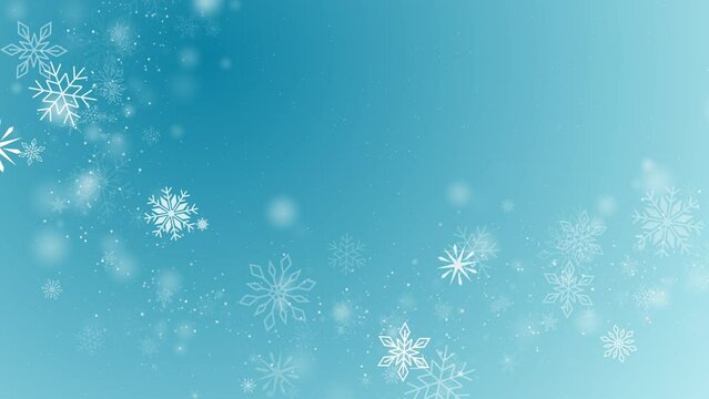 Snowflakes border in wave shape on blue background. Christmas decoration. Loop motion graphic. Winter greeting card.