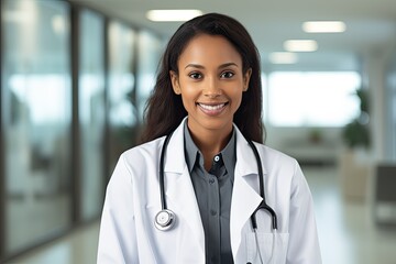 portrait of a female doctor on the hospital background