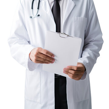 Medicine and healthcare concept, unknown doctor holding a clipboard paper, isolated on white background