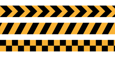 Barrier tape. Black and yellow restriction line. Construction border. Do not cross boundary tape. Vector illustration. EPS 10.