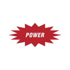 Expression of the word power represented in a burst speech bubble