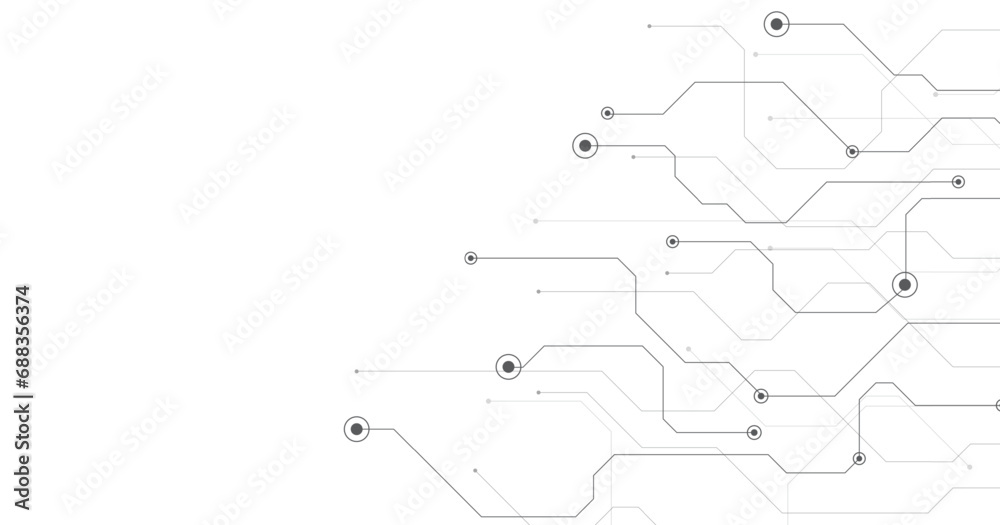 Wall mural Technology black circuit diagram concept. High-tech circuit board connection system.Vector abstract technology on a white background.