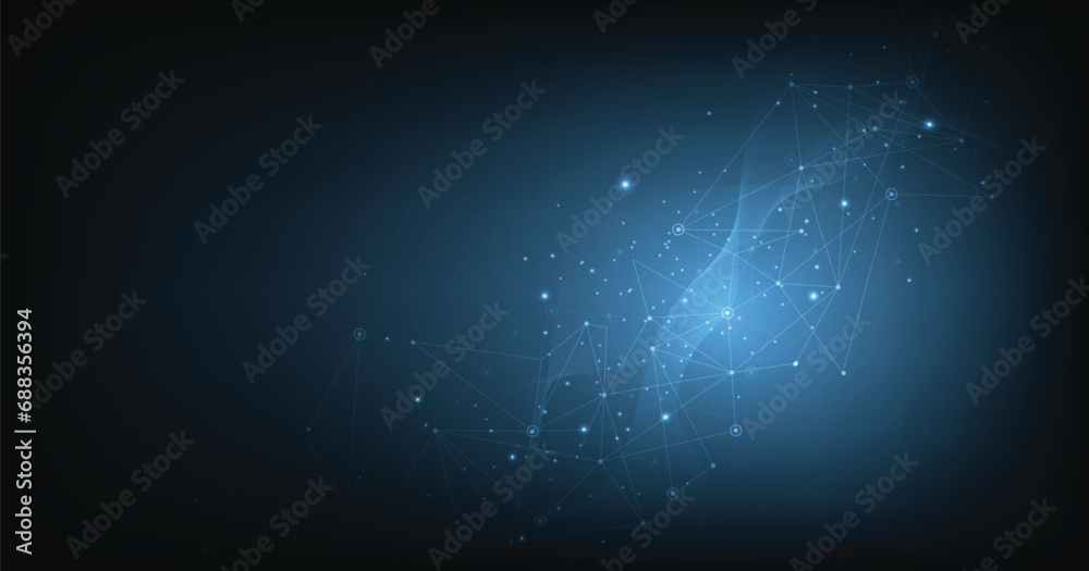 Aufkleber Abstract connection on dark blue background. High-tech Network technology background with dots and lines connection system.Vector abstract technology on a blue background.	