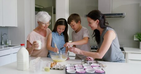 Learning, family and baking or cooking in kitchen with instructions, how to and child development in home. Children, women or happiness with food education, support and care for dessert or cake