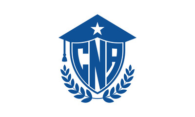 CNA three letter iconic academic logo design vector template. monogram, abstract, school, college, university, graduation cap symbol logo, shield, model, institute, educational, coaching canter, tech