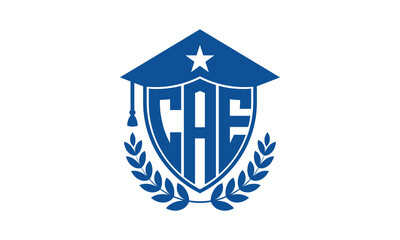 CAE three letter iconic academic logo design vector template. monogram, abstract, school, college, university, graduation cap symbol logo, shield, model, institute, educational, coaching canter, tech