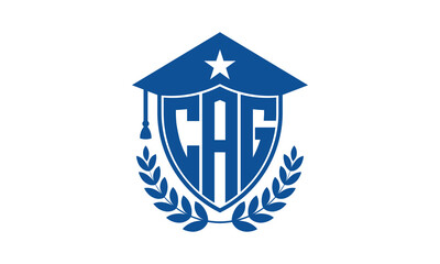 CAG three letter iconic academic logo design vector template. monogram, abstract, school, college, university, graduation cap symbol logo, shield, model, institute, educational, coaching canter, tech