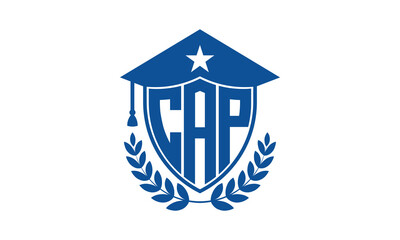 CAP three letter iconic academic logo design vector template. monogram, abstract, school, college, university, graduation cap symbol logo, shield, model, institute, educational, coaching canter, tech