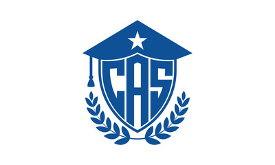 CAS three letter iconic academic logo design vector template. monogram, abstract, school, college, university, graduation cap symbol logo, shield, model, institute, educational, coaching canter, tech