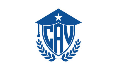CAV three letter iconic academic logo design vector template. monogram, abstract, school, college, university, graduation cap symbol logo, shield, model, institute, educational, coaching canter, tech