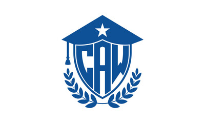 CAW three letter iconic academic logo design vector template. monogram, abstract, school, college, university, graduation cap symbol logo, shield, model, institute, educational, coaching canter, tech