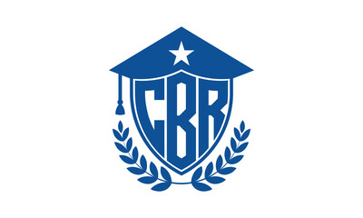 CBR three letter iconic academic logo design vector template. monogram, abstract, school, college, university, graduation cap symbol logo, shield, model, institute, educational, coaching canter, tech