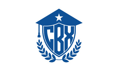 CBX three letter iconic academic logo design vector template. monogram, abstract, school, college, university, graduation cap symbol logo, shield, model, institute, educational, coaching canter, tech