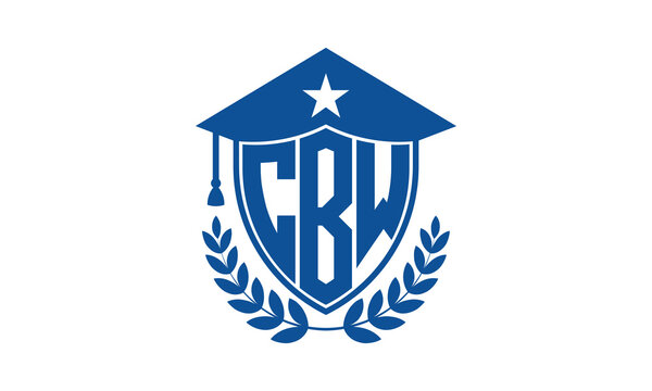 CBW three letter iconic academic logo design vector template. monogram, abstract, school, college, university, graduation cap symbol logo, shield, model, institute, educational, coaching canter, tech
