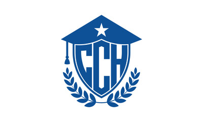 CCH three letter iconic academic logo design vector template. monogram, abstract, school, college, university, graduation cap symbol logo, shield, model, institute, educational, coaching canter, tech