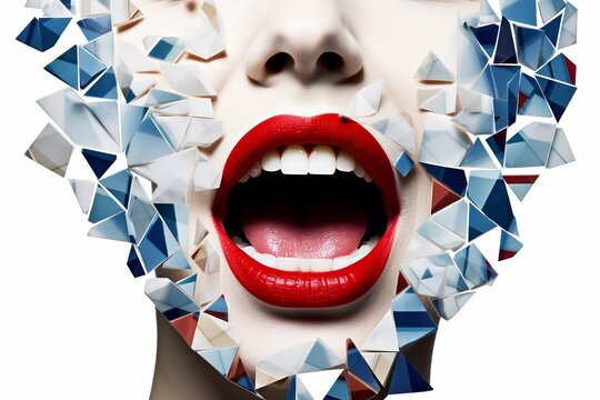 Abstract Contemporary Collage. Woman's Playful Tongue-Out Collage art Concept