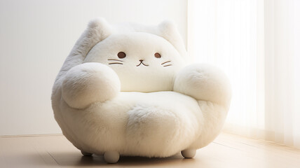 sofa, soft chair in the shape of a cat, abstract piece of unusual home furniture modern interior design, fictional object