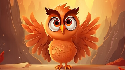 Fototapeta premium cartoon owl with big eyes, cute illustration for kids