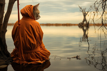 Fototapeta premium Monk cat by the river