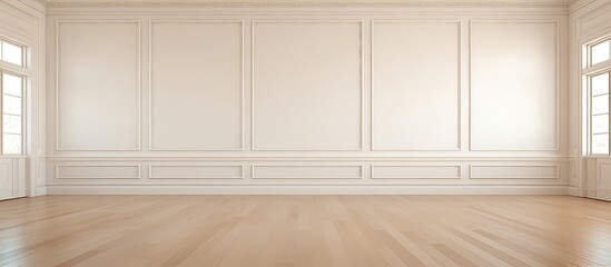 Fototapeta premium Unoccupied spacious room in lavish house with wood floors and white walls.