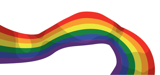 Curved rainbow flag in cartoon style on white background, Vector illustration - obrazy, fototapety, plakaty