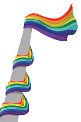 Tall concrete pole with rainbow flag tangled on it, Vector illustration