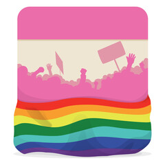 Pink calendar with silhouette of protesters wrapped with rainbow flag, Vector illustration