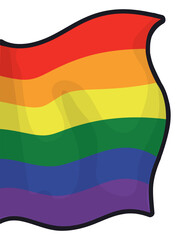 Rainbow flag with bold outline emerging from left, Vector illustration