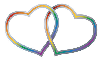 Intertwined hearts with rainbow colors for Pride, Vector illustration.