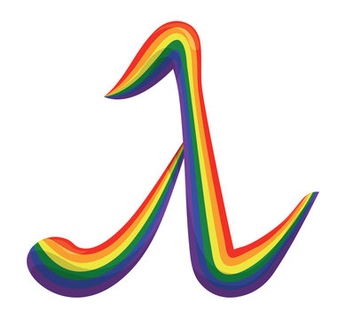 Colorful lambda symbol with rainbow flag colors on white background, Vector illustration