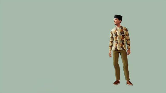Batik-Clad Standing Male Character 3D Animation