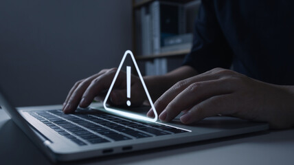 System warning hacked alert triangle caution warning, Cybersecurity, Scam Virus Spyware Malware...