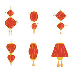 Lantern Chinese New Year On White Background. For Festival Invitation Template. Vector Illustration Set. 