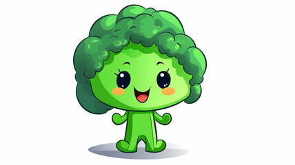 cheerful green broccoli with eyes and smile character illustration for children