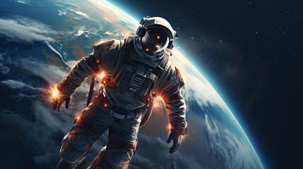 Astronaut or cosmonaut is in outer space for exploration