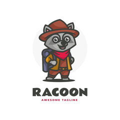 Vector Logo Illustration Raccoon Mascot Cartoon Style.