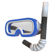 3d diving mask with snorkel and blue goggles. summer and sea travel theme. diver equipment. - obrazy, fototapety, plakaty