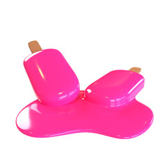 3d melted pink ice cream stick isolated on transparent. Summer theme food and beverages. strawberry flavour.