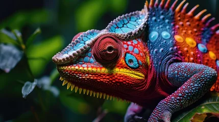 Foto op Canvas Close-up of a Colorful Chameleon a Fascinating Dragon © lara