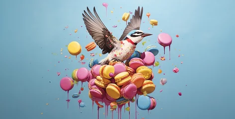 Foto op Canvas flying macarons pop art bird.hd background wallpaper © Kashif Ali 72