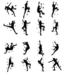 Collection of illustrations of silhouettes of climbing wall