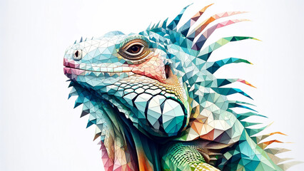 Obraz premium カラフルなポリゴンで描かれたイグアナ。パターン6