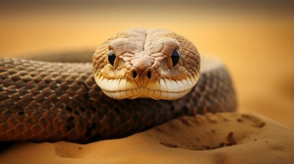 King Cobra on brown sand.