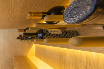 Light illuminated a wooden luxury cellar in a house