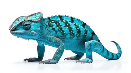 Panther chameleon blue lizard isolated on white background
