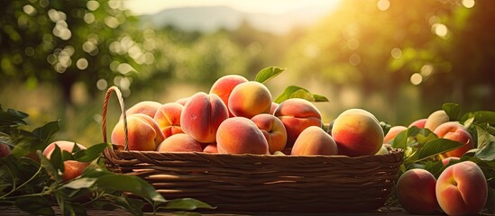 Sustainable farming and harvesting of fresh and organic peaches in summer or autumn.