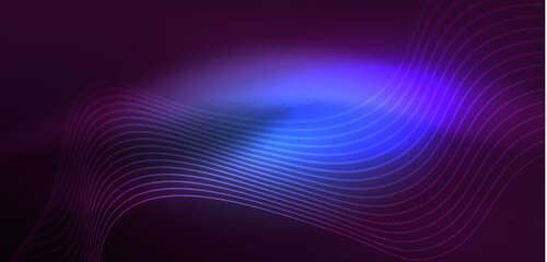 Shiny glowing neon wave. Neon light or laser show, electric impulse, power lines, techno quantum energy impulse, magic glowing dynamic lines