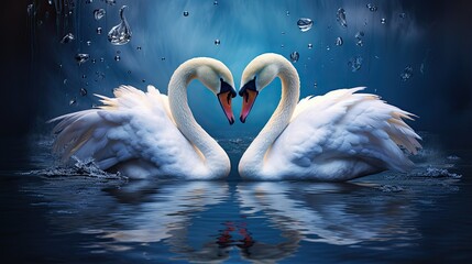 Swan Fall in Love Birds Couple Kiss Two Animal Heart